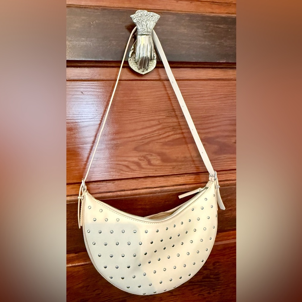 Madewell Cream Studded Crescent Crossbody Bag